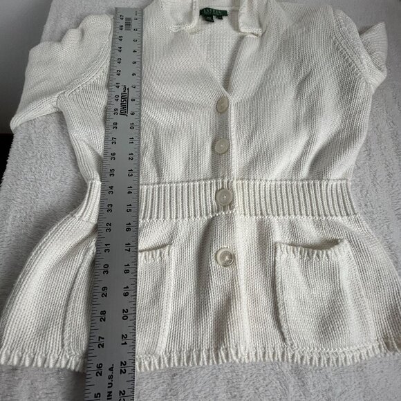 Lauren Ralph Lauren Womens Cotton Knit Cardigan Sweater Size Large White Pockets - Picture 8 of 8
